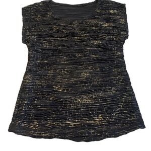 Vintage Style Black & Gold Shimmer Ruched Top S